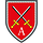 Two crossed swords are set on a red field; centred underneath, a white letter A stands for Ausbildung, or training.